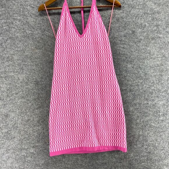 ModOnTrend Dress Women L Large Pink Geometric Shift Midi Sleeveless Halter Neck - Picture 4 of 9